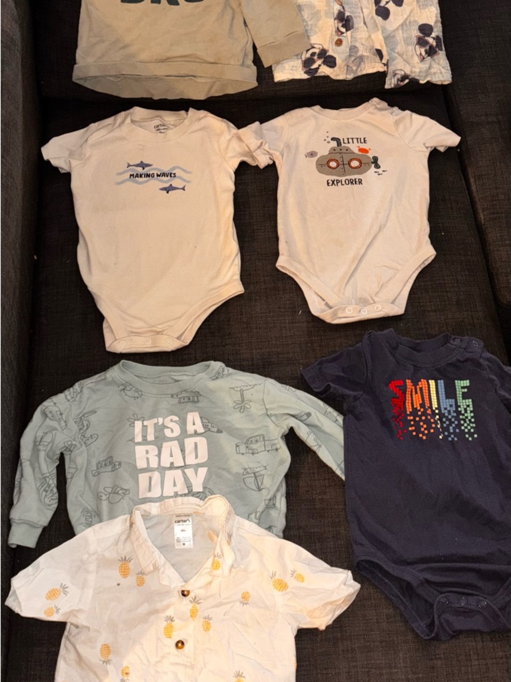 Carter's Navy, Cream, Light Blue and White Baby One-Piece Bodysuit Bundle
